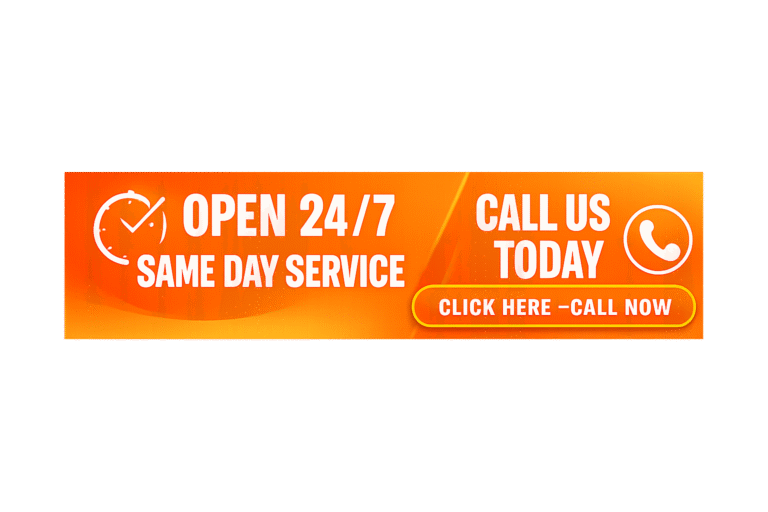 Open 24/7 same day service banner with call to action for Prime Secured Garage Door & Gate.